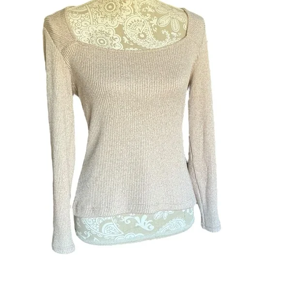 Banana Republic Ribbed Scoop Neck Sweater Size S ~ Beige Soft Knit Long Sleeve - Picture 3 of 7